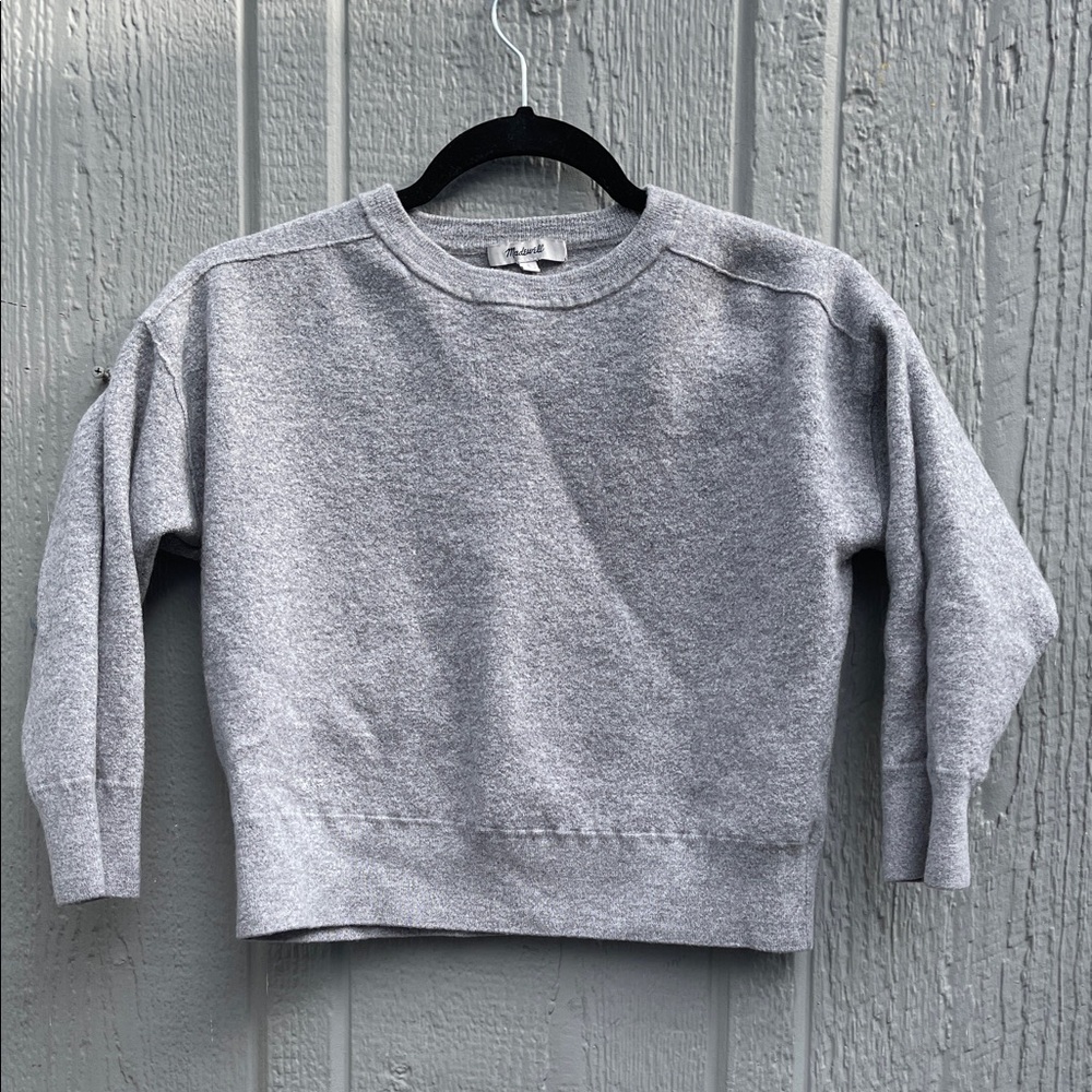 Madewell Heather Gray Crew Neck 100% Merino Wool Sweater